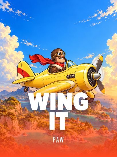 A smiling aviator in goggles and a red scarf flies a yellow propeller plane above turquoise water and sunlit islands in Wing It.